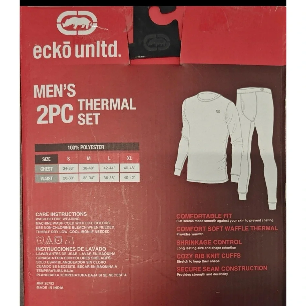 Ecko Function Thermal Set Black 2PC Waffle Knit Base Layer Underwear XL